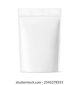 Realistic stand up pouch bag mockup with transparent shadow. Front view. Vector illustration isolated on white background. Ready for your design. EPS10.	
