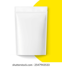 Realistic stand up pouch bag mockup with transparent shadow. Front view. Vector illustration isolated on white background. Ready for your design. EPS10.