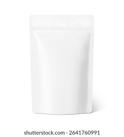 Realistic stand up pouch bag mockup with transparent shadow. Front view. Vector illustration isolated on white background. Ready for your design. EPS10.