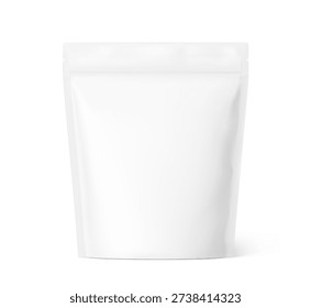 Realistic stand up pouch bag mockup with transparent shadow. Vector illustration isolated on white background. Ready for your design. EPS10.