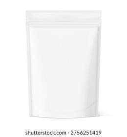 Maqueta realista del bolso de la bolsa del soporte con la sombra transparente para la comida, los productos del animal doméstico y el etc. Ilustración vectorial aislada sobre fondo blanco. Listo para su diseño. EPS10.