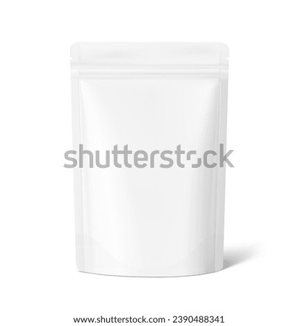 Realistic stand up pouch bag mockup with shadow. Vector illustration isolated on white background. Easy to make a realistic mockup of your product. EPS10.