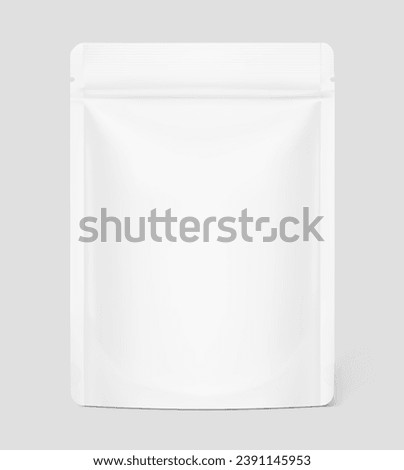 Realistic stand up pouch bag mockup with shadow. Vector illustration isolated on grey background. Easy to make a realistic mockup of your product. EPS10.