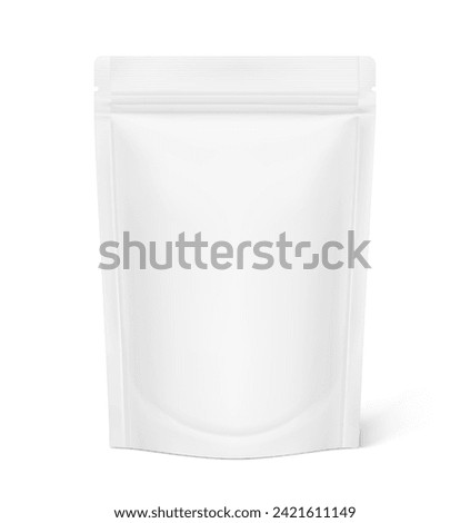 Realistic stand up pouch bag mockup with shadow. Vector illustration isolated on white background. Easy to make a realistic mockup of your product. EPS10.