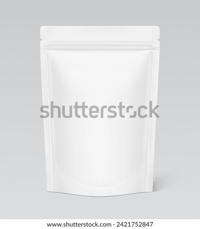 Realistic stand up pouch bag mockup with shadow. Vector illustration isolated on grey background. Easy to make a realistic mockup of your product. EPS10.