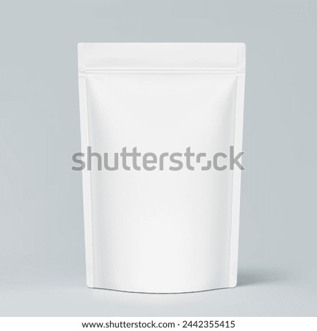 Realistic stand up pouch bag mockup with transparent shadow. Front view. Vector illustration isolated on grey background. Ready for your design. EPS10.