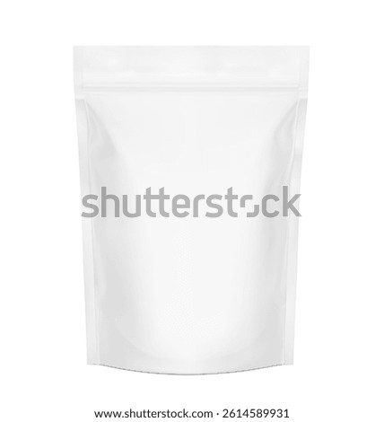 Realistic stand up pouch bag mockup with transparent shadow. Front view. Vector illustration isolated on white background. Ready for your design. EPS10.