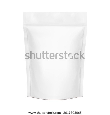 Realistic stand up pouch bag mockup with transparent shadow. Front view. Vector illustration isolated on white background. Ready for your design. EPS10.