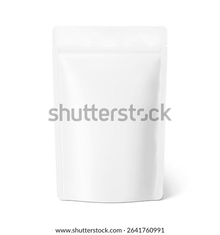 Realistic stand up pouch bag mockup with transparent shadow. Front view. Vector illustration isolated on white background. Ready for your design. EPS10.