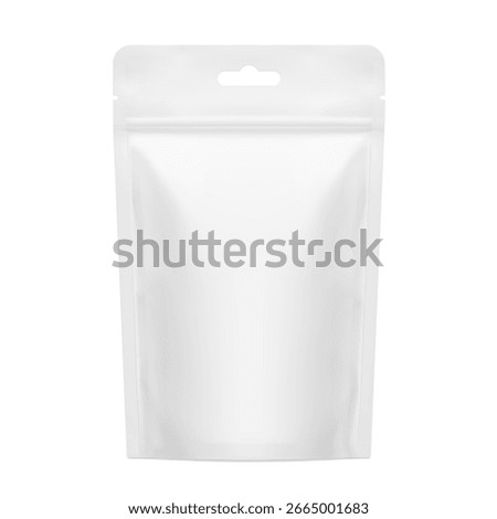 Realistic stand up pouch bag mockup with euro slot. Vector illustration isolated on white background. Ready for your design. EPS10.