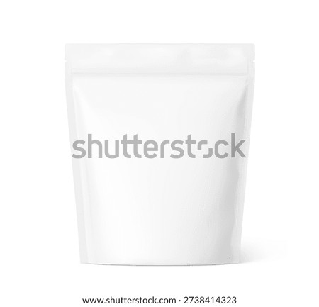 Realistic stand up pouch bag mockup with transparent shadow. Vector illustration isolated on white background. Ready for your design. EPS10.