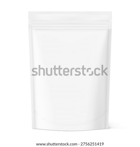 Realistic stand up pouch bag mockup with transparent shadow for food, pet products and etc. Vector illustration isolated on white background. Ready for your design. EPS10.