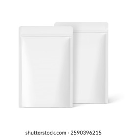 Realistic stand up pouch bags mockup with transparent shadow. Front view. Vector illustration isolated on white background. Ready for your design. EPS10.