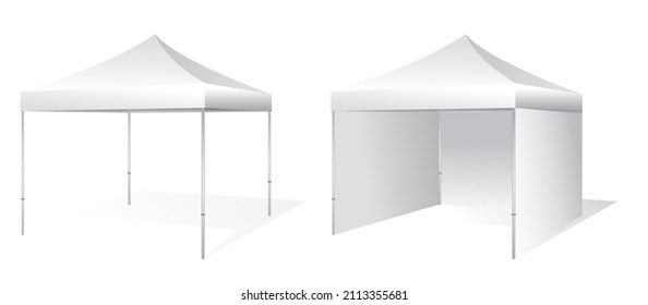 Realistic stand promotional advertising outdoor event trade show, illustration of a tent for selling,protection roof form sun and rain illustration.