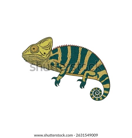 Realistic Standing Chameleon Vector Illustration on White Background (Side Profile)