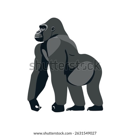 Realistic Standing Gorilla Vector Illustration on White Background (Side Profile)