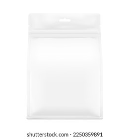 Realistic stand-up pouch bag with flat bottom side gusseted and zipper. Realistic mockup. Front view. Perfect for the presentation your product. EPS10.	