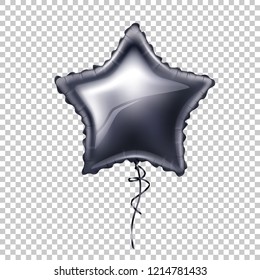 Realistic star shape silver balloon with lace. Vector birthday, anniversary party celebration symbol. Holiday fun, surprice sign, metallic color decoration element. transparent background illustration