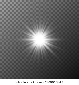 Realistic starburst lighting. Rays glow on transparent background. Glowing light burst explosion. Flare effect decoration with ray sparkles. Vector illustration