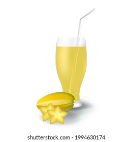 Realistic Starfruit Fruit Juice In Glass Straw Healthy Organic Drink Illustration