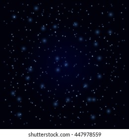 Realistic starry sky. Abstract stars background. Galactic backdrop. Space Vector illustration