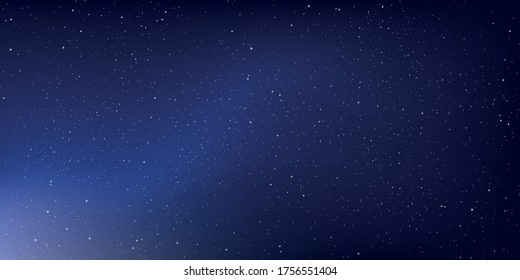 Realistic starry sky with a blue and purple glow, Starry nights with bright shiny stars, Shining stars in the dark sky. Vector illustration.