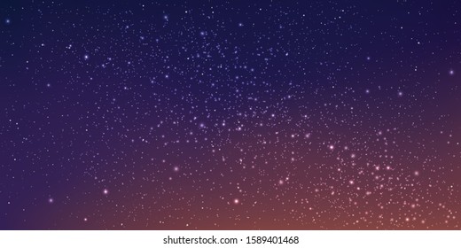 Realistic starry sky colourful glow, Star universe background, Starry nights with bright shiny stars, Milky way galaxy in the cosmos, Vector illustration. 