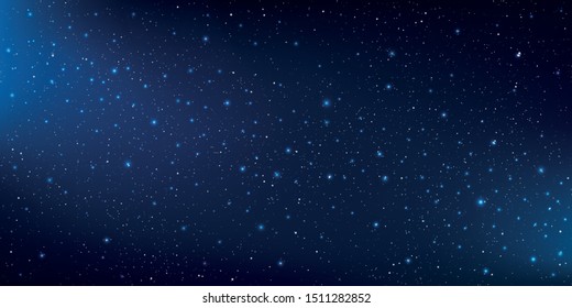 Realistic starry sky glow, Starry nights with bright shiny stars, Shining stars in dark night galaxy background. Vector illustration.