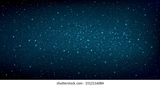 Realistic starry sky glow, Starry nights with bright shiny stars, Shining stars in the dark sky, Milky way galaxy. Vector illustration.