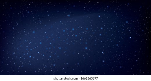 Realistic starry sky glow, Starry nights with bright shiny stars, Shining stars in the dark sky, Milky way galaxy. Vector illustration.