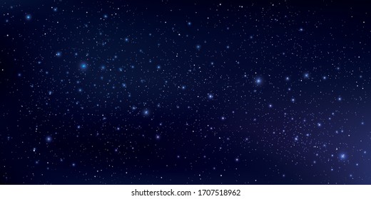 Realistic starry sky glow, Starry nights with bright shiny stars, Shining stars in the dark sky, Milky way galaxy. Vector illustration.