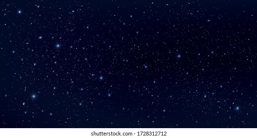 Realistic starry sky glow, Starry nights with bright shiny stars, Shining stars in the dark sky, Milky way galaxy. Vector illustration.