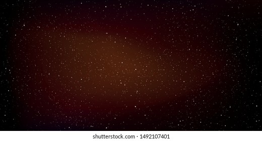 Realistic starry sky with a red and brown and yellow glow, Starry nights with bright shiny stars, Shining stars in the dark sky. Vector illustration.