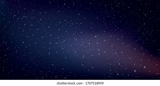 Realistic Starry Sky. Shining Stars In The Dark Sky. Stardust In Deep Universe, Milky Way Galaxy. Vector Illustration.