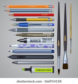 Realistic stationery drawing tools.