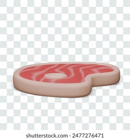 Realistic steak in lying position. Piece of raw red meat for grilling, beefsteak