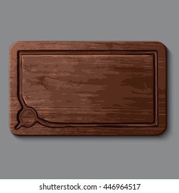 Realistic steak wooden cutting board, isolated on grey