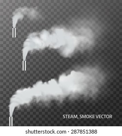 Realistic steam, smoke pipe on transparent background . Vector