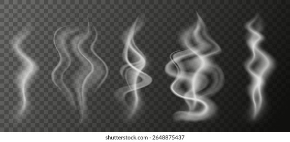Realistic steam and smoke with soft transparent flow and natural motion for design overlays hot drinks or food