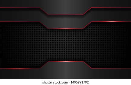 realistic steel background, modern technology wallpaper, dark black and red line, futuristic deep background, vector.