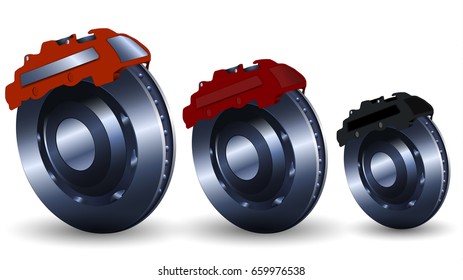 Realistic Steel Brake Disk with Caliper. Auto Service Repair Banner. Vector Illustration