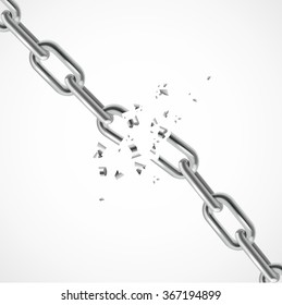 Realistic Steel Chain Breaking. Symbol Of Freedom. Vector illustration