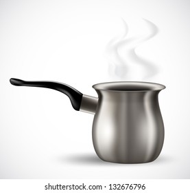 realistic steel coffee pot on white