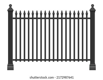 Realistic steel fence vector illustration isolated on white