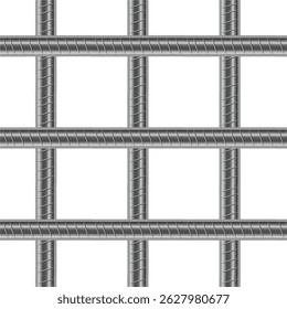 Realistic Steel Grid seamless pattern construction reinforcement rebars. Endless stainless armature background