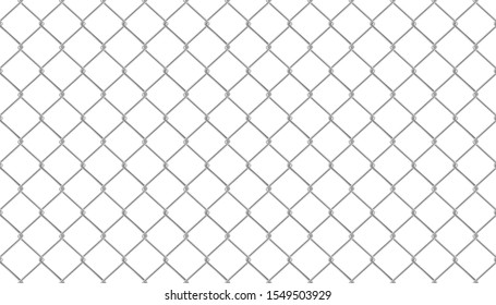 Realistic steel shiny chain fence. Wire mesh pattern. Seamless vector background. With alpha channel