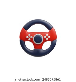 Realistic steering wheel gamepad 3D plastic style vector icon. Portable video game equipment with buttons. Handheld gadget device for pc race emulation. Game wireless controller console gamepad