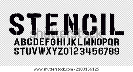 Realistic Stencil font on transparent background in vector format
