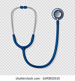 Realistic stethoscope isolated on checkered background. Vector illustration with realistic 3d medical tool.