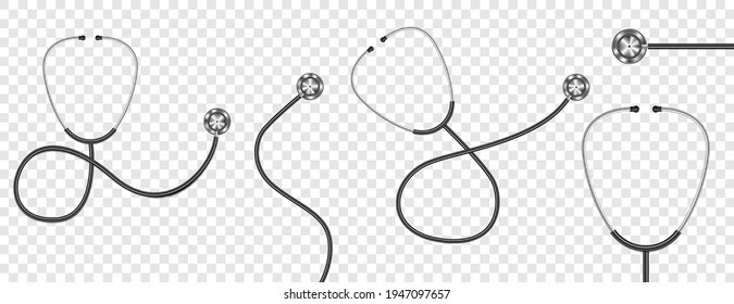 Realistic stethoscope isolated on transparent background, vector illustration